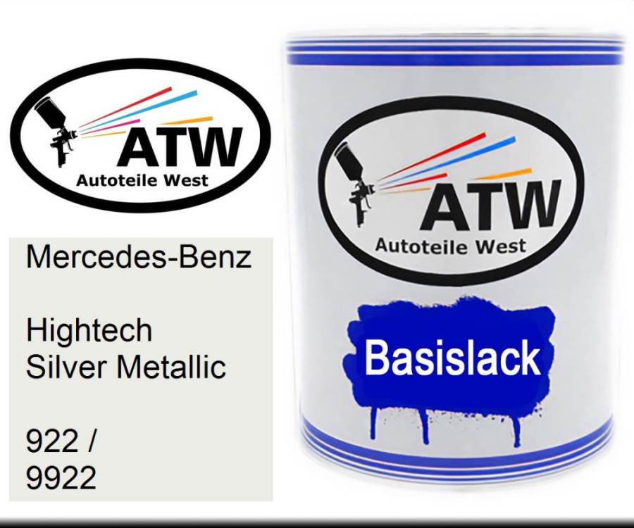 Mercedes-Benz, Hightech Silver Metallic, 922 / 9922: 1L Lackdose, von ATW Autoteile West.